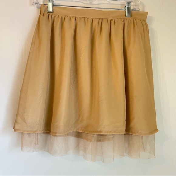 NWT Festival Mini Skirt Champagne/Gold Med Sheer Tulle Overlay Made in USA - Picture 1 of 4